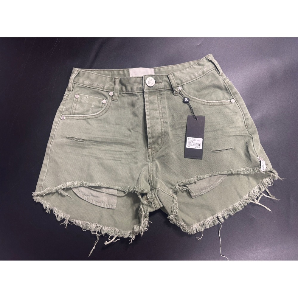One Teaspoon NWT Bonitas High‎ Waist Denim Shorts Super Khaki Size 28 MSRP $120